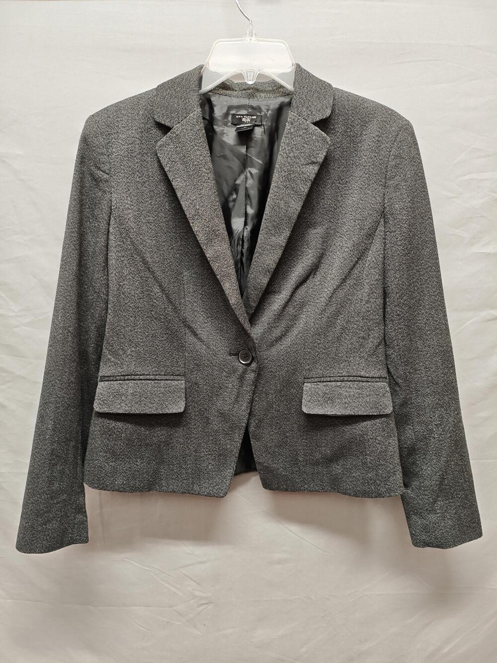 Ann Taylor Blazer Womens 6P Gray Petite One Button Lined Career Jacket Office
